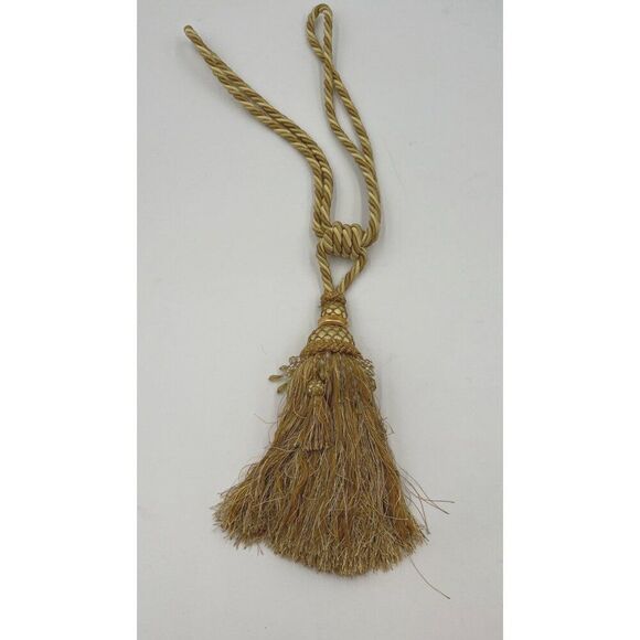 Decorative Gold Tassel With Braided Cord & Beaded Accents 28" Long - Picture 1 of 4